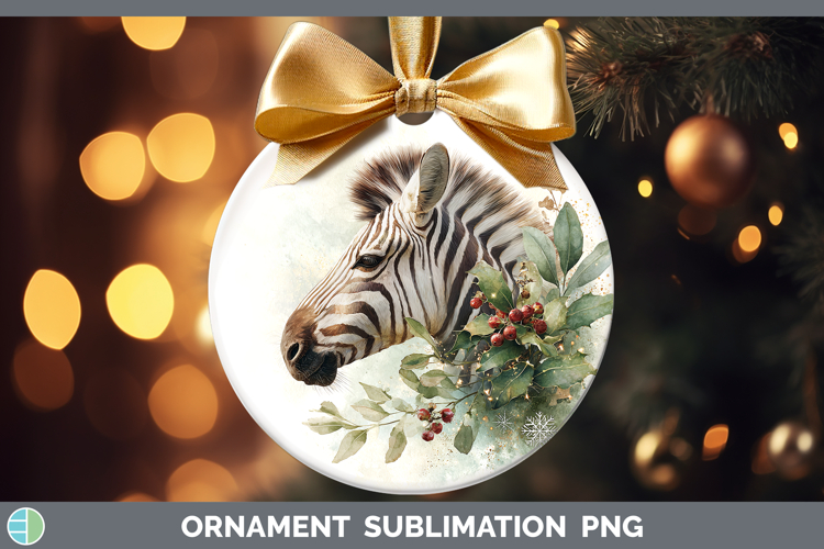 Zebra Safari Christmas Botanicals Ornament Sublimation Desig
