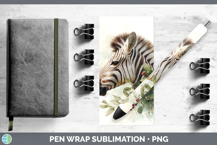 Zebra Safari Christmas Botanicals Pen Wrap Sublimation Desig