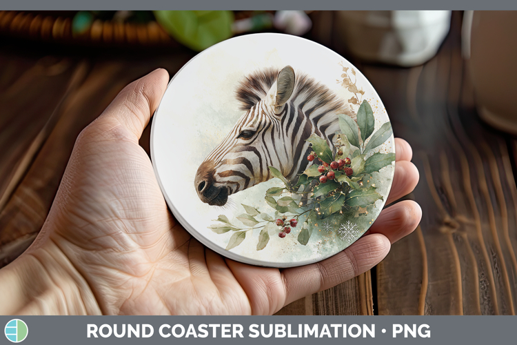 Zebra Safari Christmas Botanicals Round Coaster Sublimation