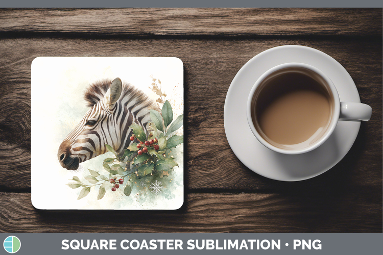 Zebra Safari Christmas Botanicals Square Coaster Sublimation