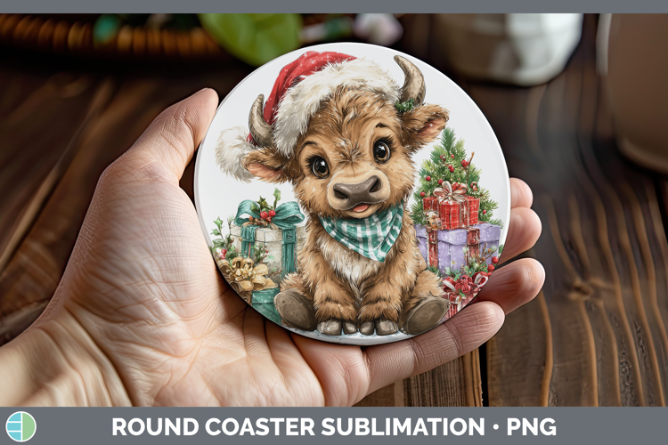 Safari Christmas Santa Buffalo Round Coaster Sublimation Coa