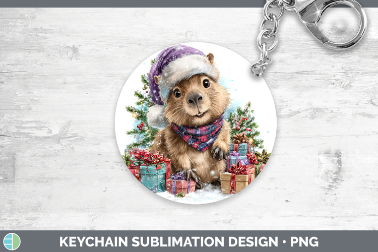 Safari Christmas Santa Capybara Keychain Sublimation Keyring