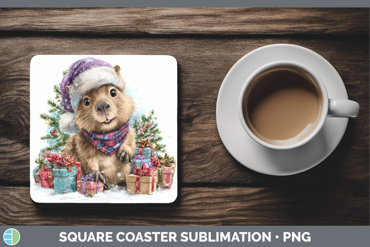 Safari Christmas Santa Capybara Square Coaster Sublimation C