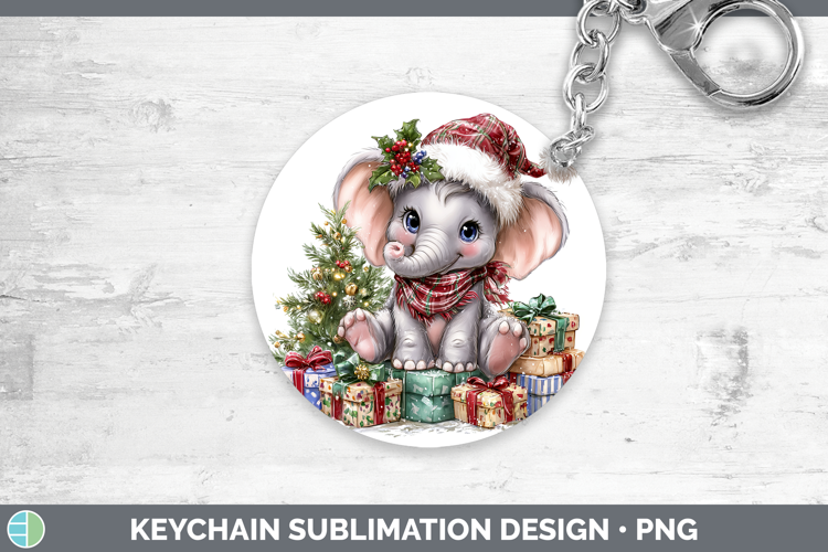 Safari Christmas Santa Elephant Keychain Sublimation Keyring