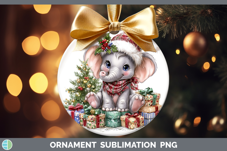 Safari Christmas Santa Elephant Ornament Sublimation Bauble