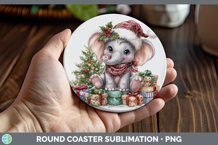 Safari Christmas Santa Elephant Round Coaster Sublimation Co