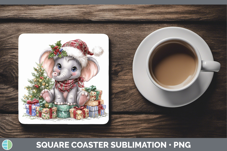 Safari Christmas Santa Elephant Square Coaster Sublimation C