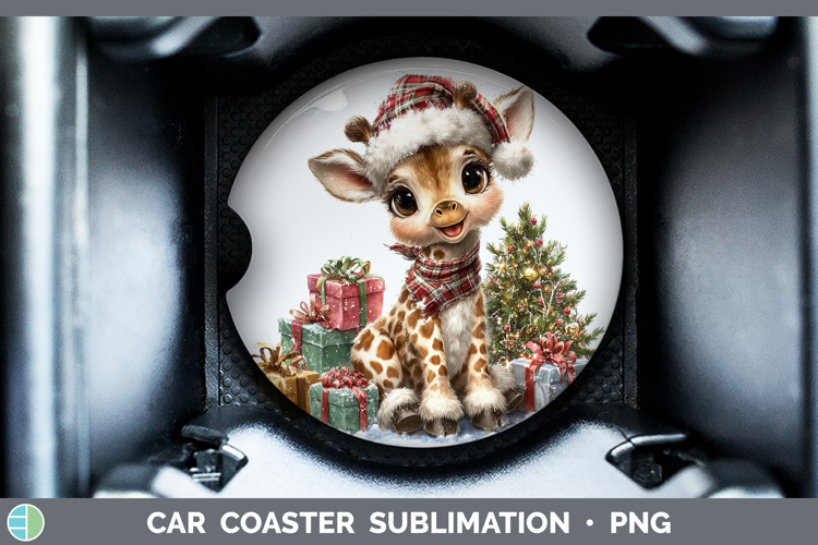 Safari Christmas Santa Giraffe Car Coaster Sublimation Desi