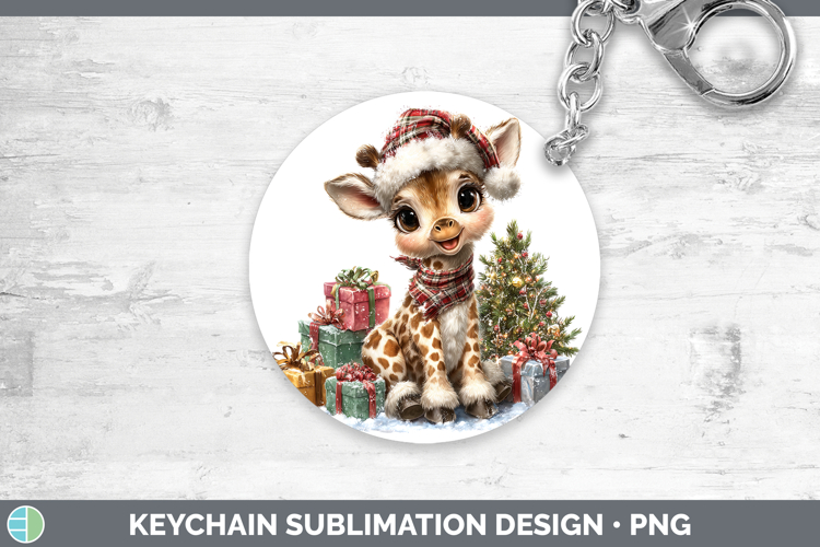 Safari Christmas Santa Giraffe Keychain Sublimation Keyring