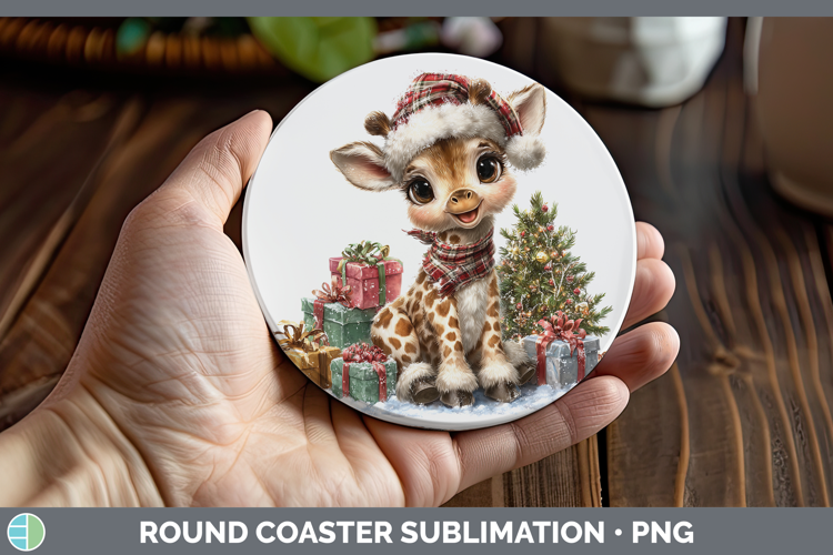 Safari Christmas Santa Giraffe Round Coaster Sublimation Coa