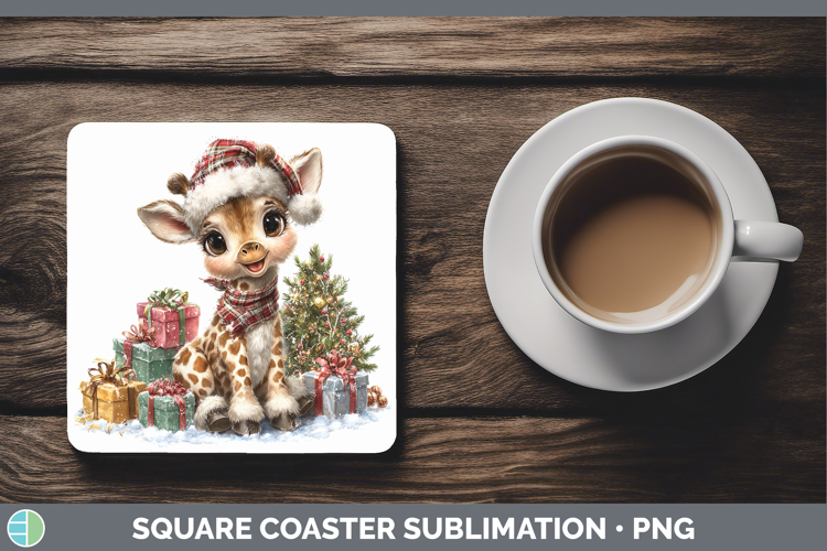 Safari Christmas Santa Giraffe Square Coaster Sublimation Co
