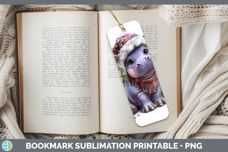 Safari Christmas Santa Hippo Bookmark Sublimation Printable