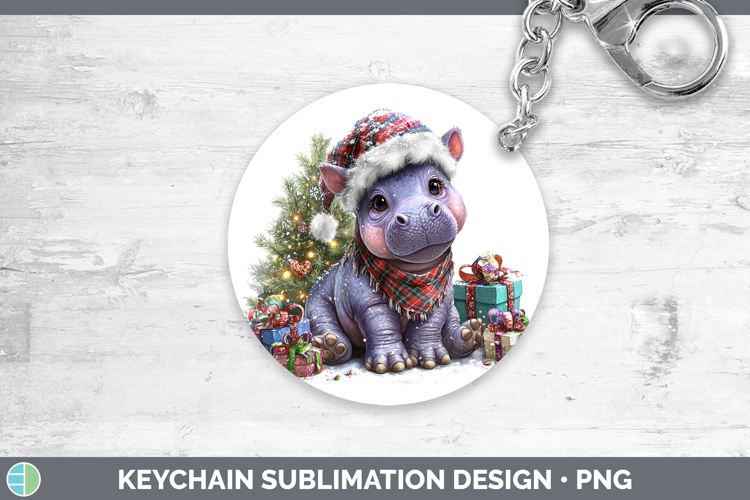 Safari Christmas Santa Hippo Keychain Sublimation Keyring De