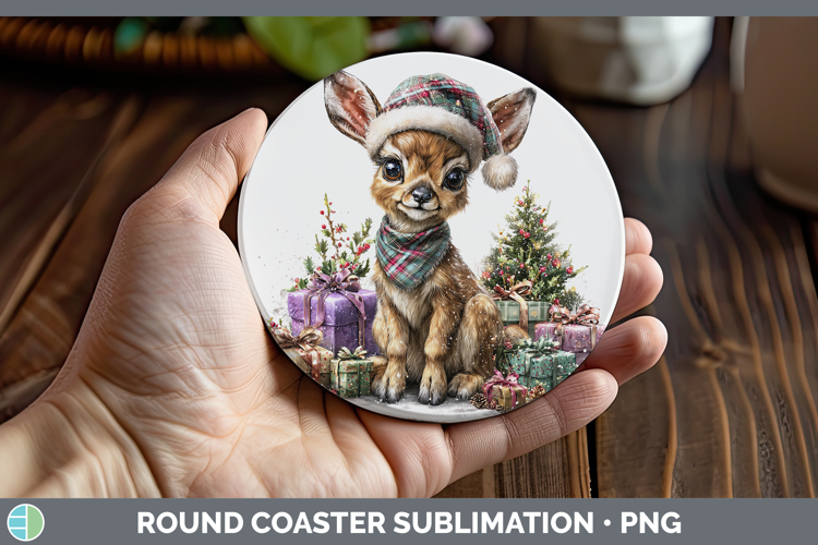 Safari Christmas Santa Impala Round Coaster Sublimation Coas