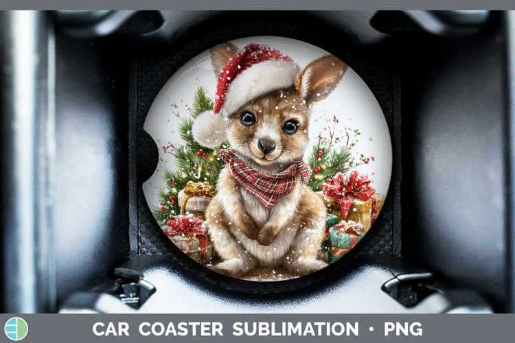 Safari Christmas Santa Kangaroo Car Coaster Sublimation Des