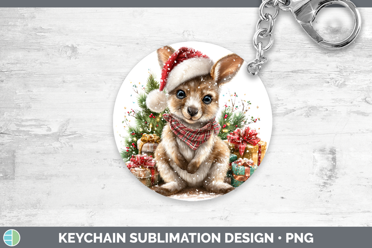 Safari Christmas Santa Kangaroo Keychain Sublimation Keyring