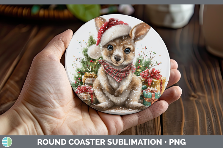 Safari Christmas Santa Kangaroo Round Coaster Sublimation Co