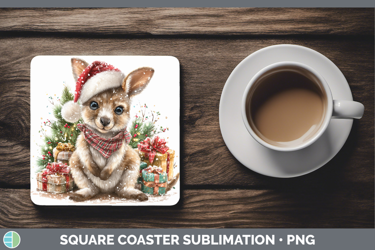 Safari Christmas Santa Kangaroo Square Coaster Sublimation C