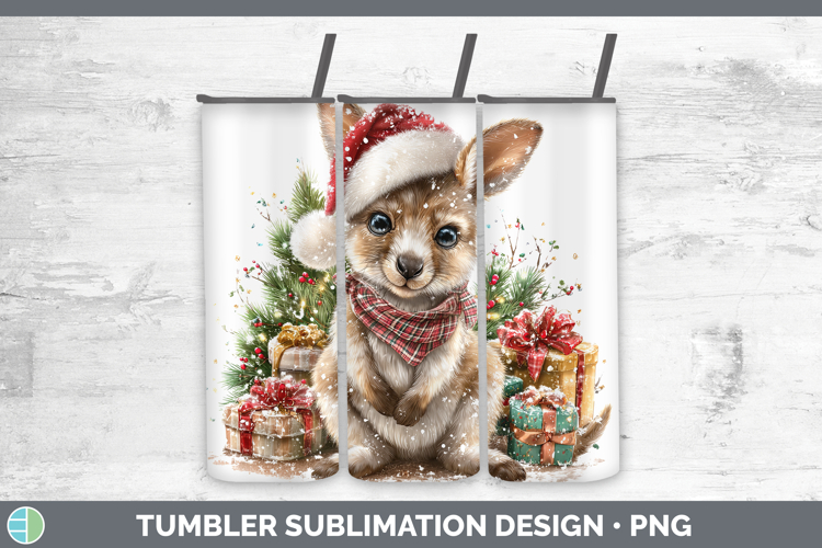 Safari Christmas Santa Kangaroo Tumbler Sublimation 20 oz Sk