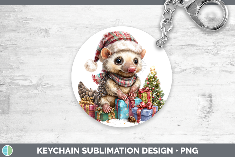 Safari Christmas Santa Pangolin Keychain Sublimation Keyring