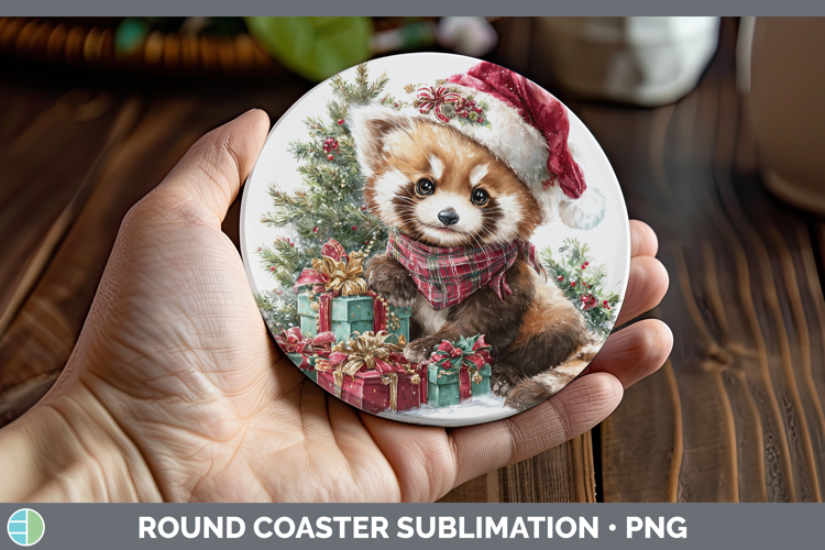 Safari Christmas Santa Red Panda Round Coaster Sublimation C