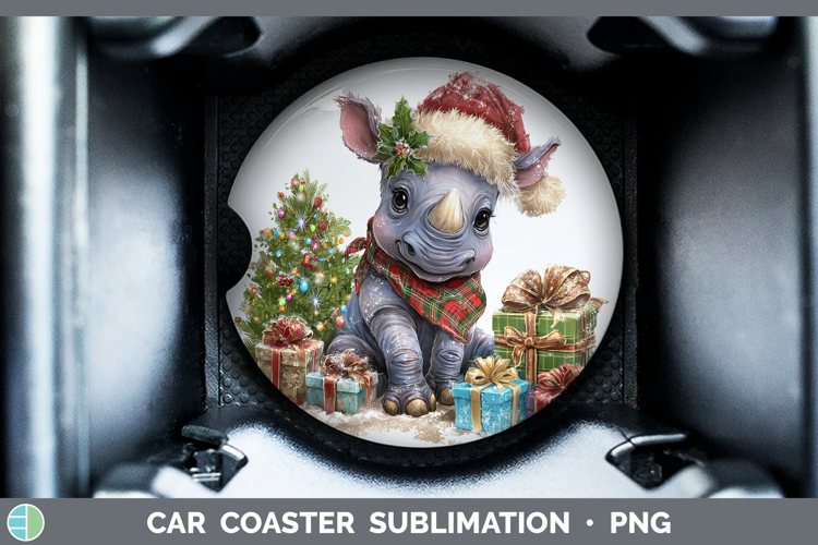 Safari Christmas Santa Rhino Car Coaster Sublimation Design