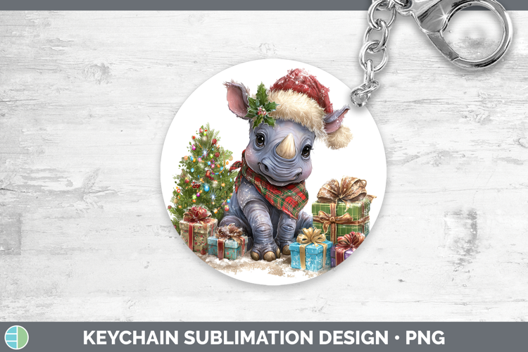 Safari Christmas Santa Rhino Keychain Sublimation Keyring De