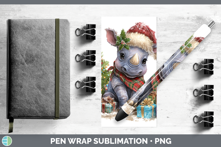 Safari Christmas Santa Rhino Pen Wrap Sublimation Pen Design