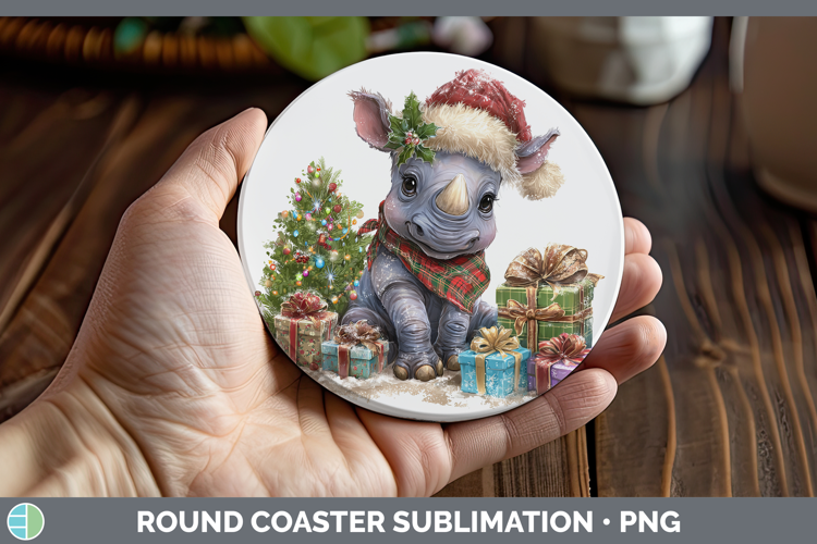 Safari Christmas Santa Rhino Round Coaster Sublimation Coast