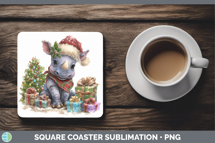 Safari Christmas Santa Rhino Square Coaster Sublimation Coas
