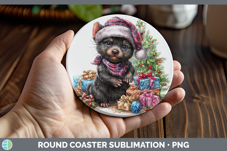 Safari Christmas Santa Tasmanian Devil Round Coaster Sublima