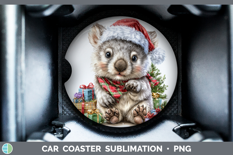 Safari Christmas Santa Wombat Car Coaster Sublimation Desig