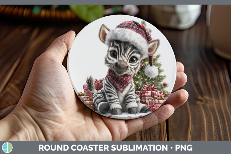 Safari Christmas Santa Zebra Round Coaster Sublimation Coast