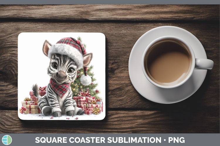 Safari Christmas Santa Zebra Square Coaster Sublimation Coas