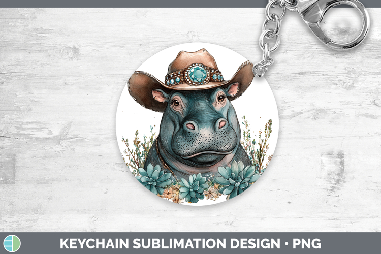Safari Country Western Hippo Keychain Sublimation Keyring De