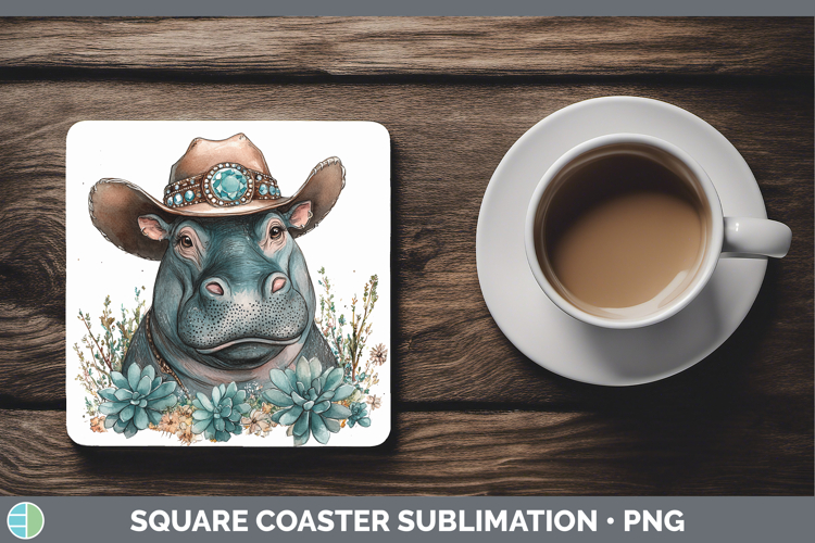 Safari Country Western Hippo Square Coaster Sublimation Coas