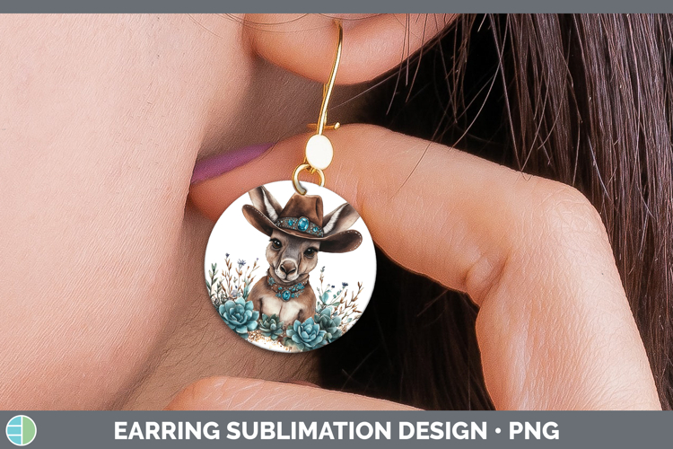 Safari Country Western Kangaroo Round Earrings Sublimation E