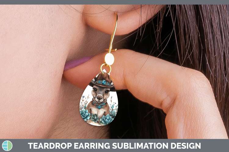 Safari Country Western Kangaroo Teardrop Earrings Sublimatio