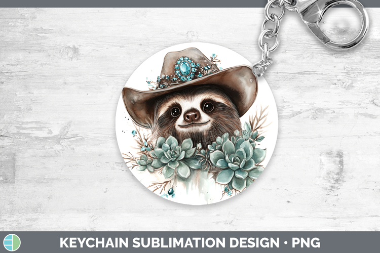 Safari Country Western Sloth Keychain Sublimation Keyring De