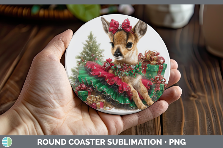 Safari Cute Christmas Antelope Round Coaster Sublimation Coa