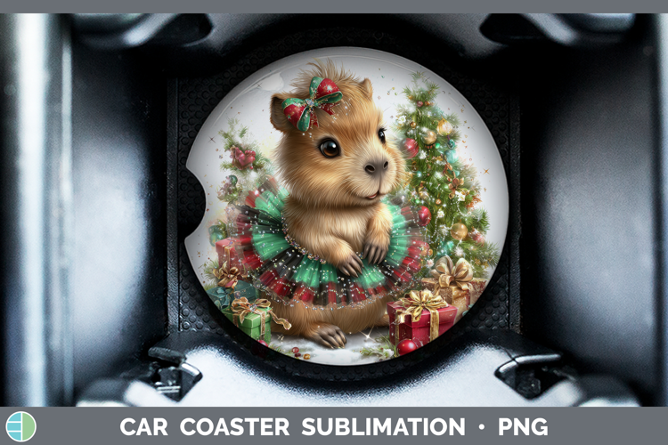 Safari Cute Christmas Capybara Car Coaster Sublimation Desi