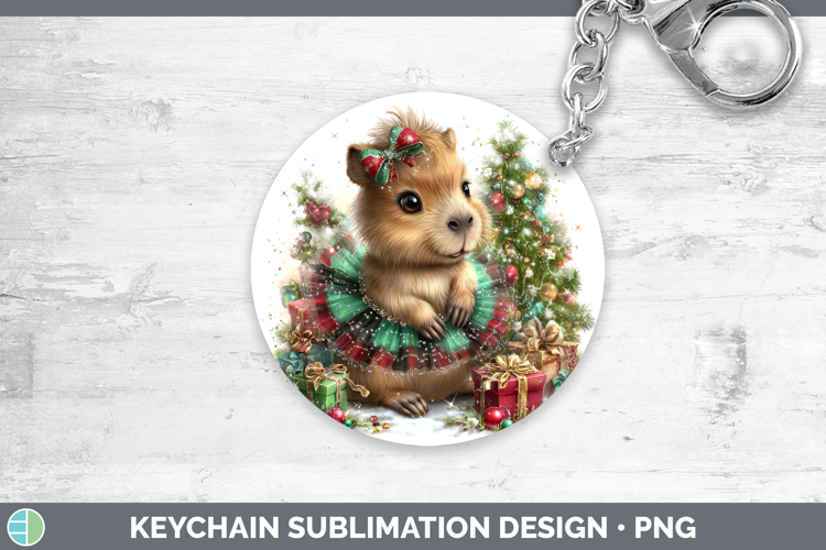 Safari Cute Christmas Capybara Keychain Sublimation Keyring