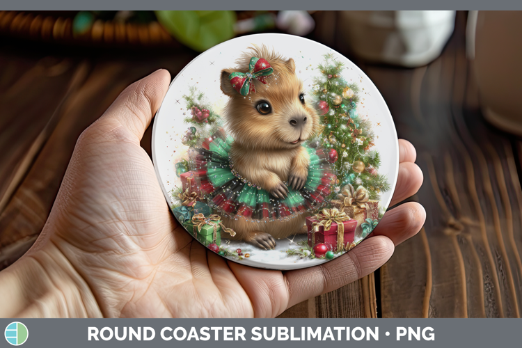 Safari Cute Christmas Capybara Round Coaster Sublimation Coa