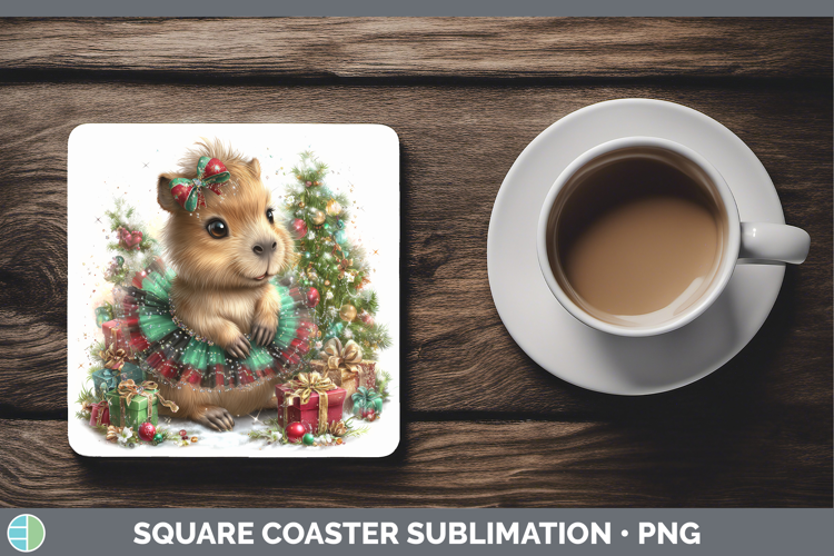 Safari Cute Christmas Capybara Square Coaster Sublimation Co