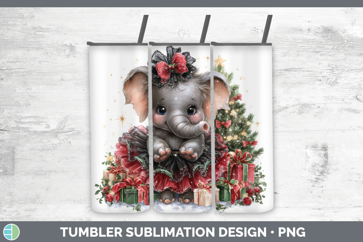 Safari Cute Christmas Elephant Tumbler Sublimation 20 oz Ski