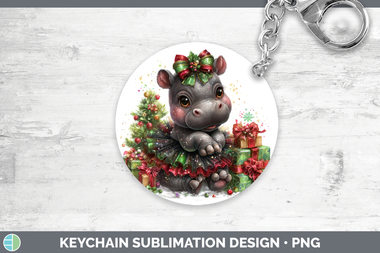 Safari Cute Christmas Hippo Keychain Sublimation Keyring Des