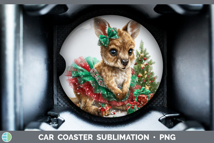 Safari Cute Christmas Kangaroo Car Coaster Sublimation Desi