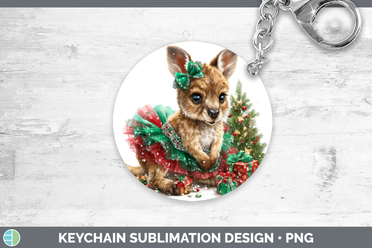 Safari Cute Christmas Kangaroo Keychain Sublimation Keyring