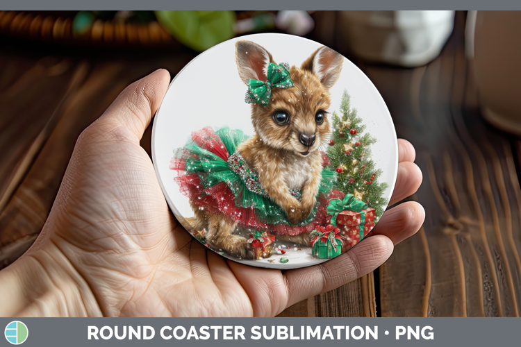 Safari Cute Christmas Kangaroo Round Coaster Sublimation Coa