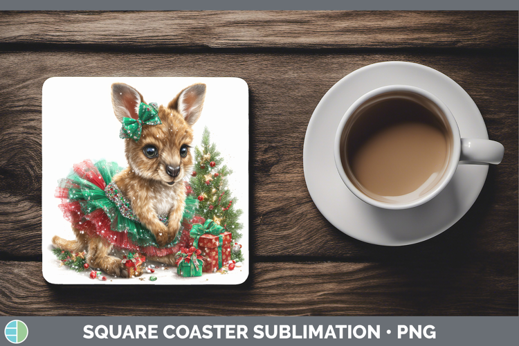 Safari Cute Christmas Kangaroo Square Coaster Sublimation Co